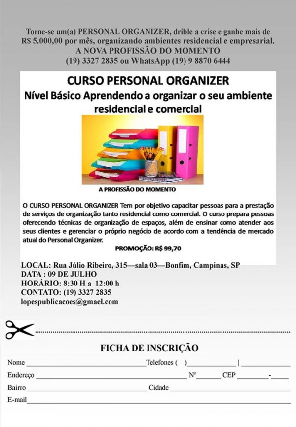 Curso de Personal Organizer Nível 1 em Campinas 2024 Sympla
