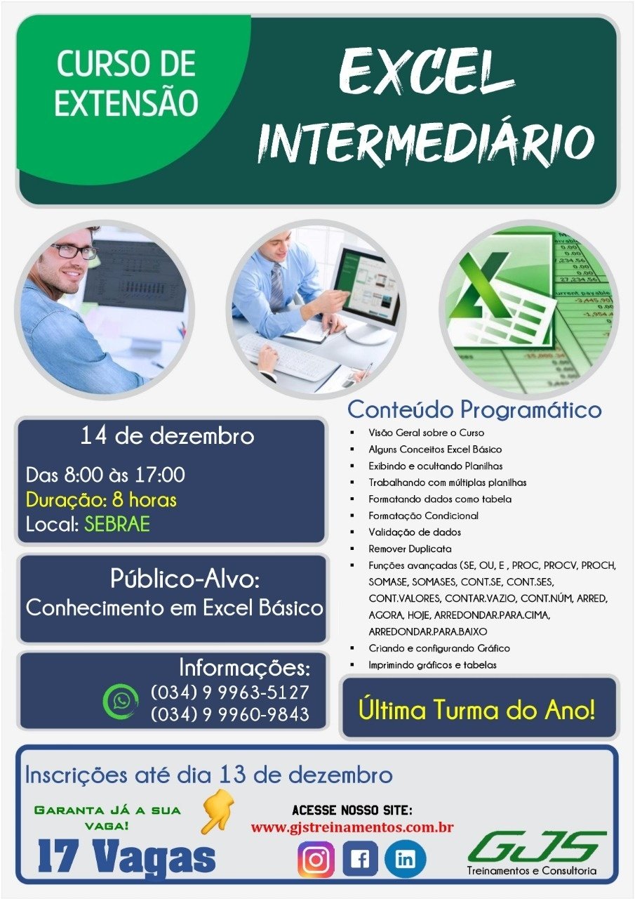 Curso EXCEL / INTERMEDIÁRIO (UBERABA) / LOCAL: SEBRAE em Uberaba - Sympla
