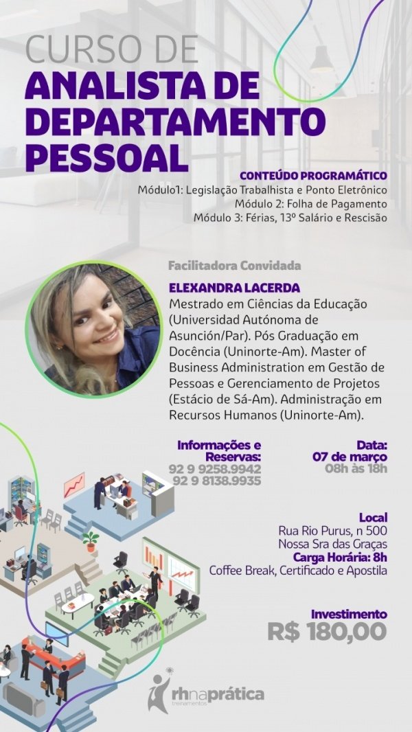CURSO: ANALISTA DE DEPARTAMENTO PESSOAL em Manaus - Sympla