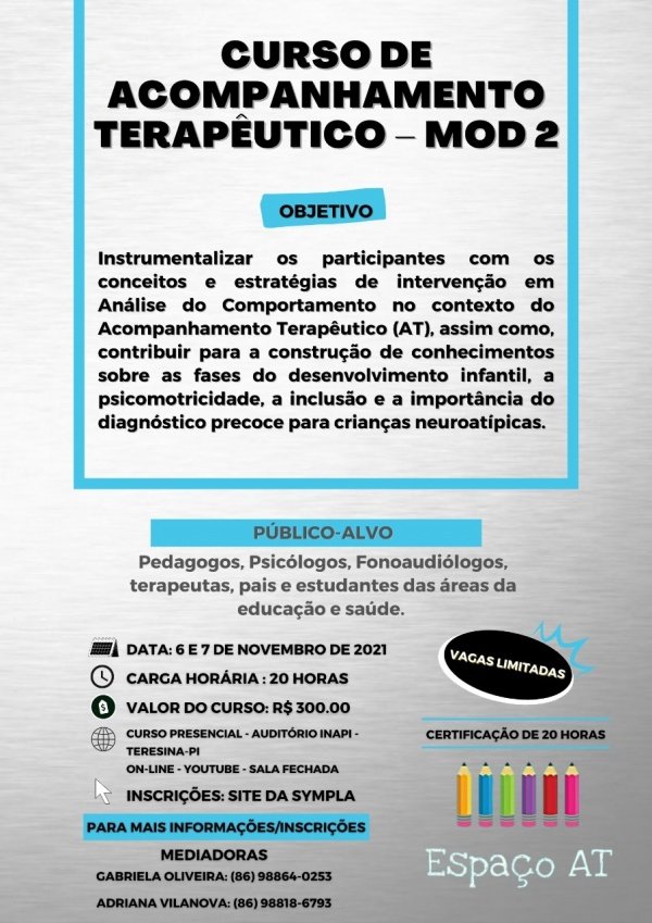 CURSO DE ACOMPANHAMENTO TERAPÊUTICO - MOD 2 (TURMA - PRESENCIAL) em ...