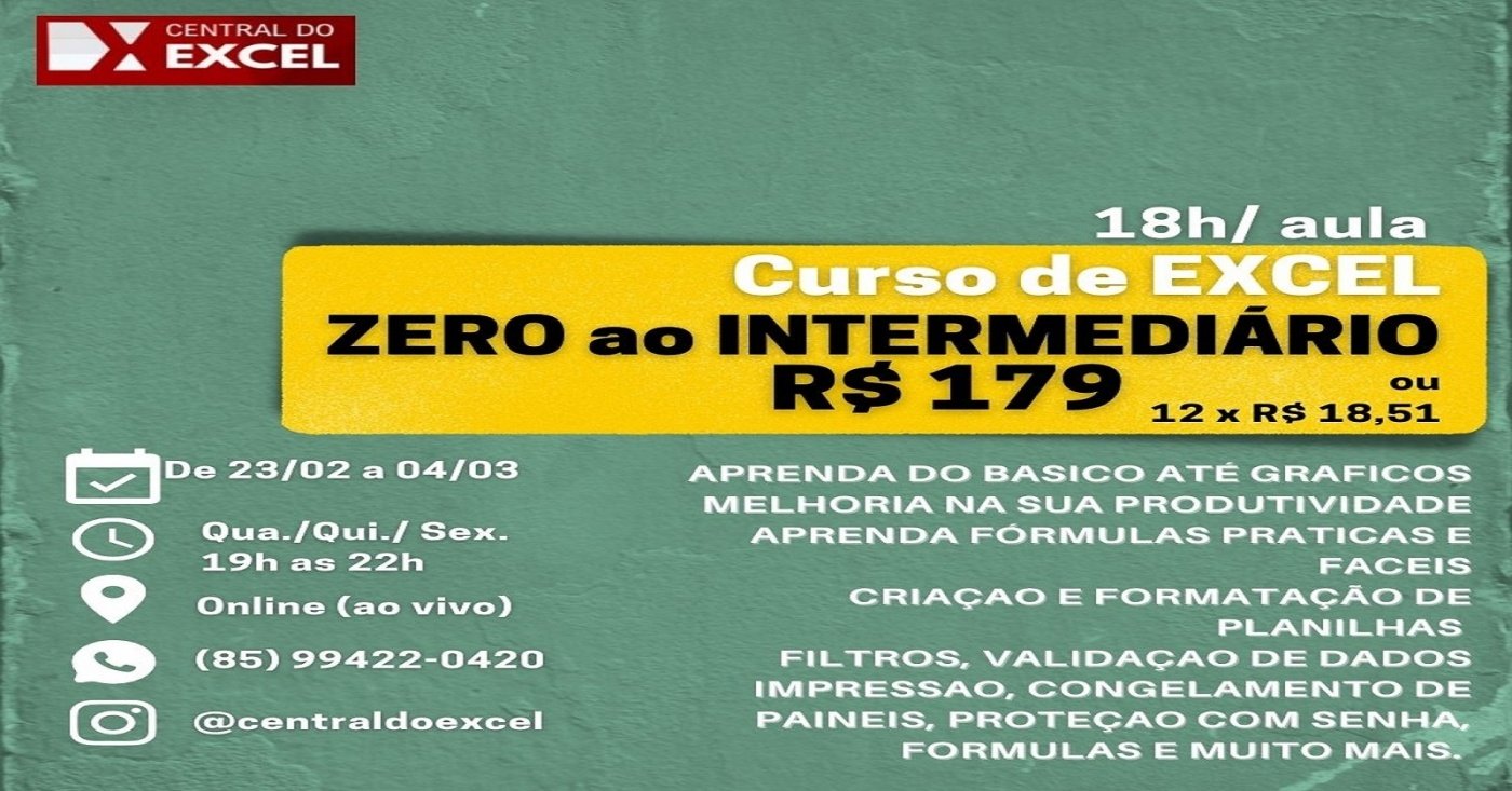 EI0130222 - Excel do ZERO ao INTERMEDIÁRIO| On Line AO VIVO - online ...