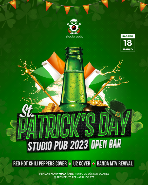 ST PATRICK'S DAY 2023 OPEN BAR! Studio Pub 18/03 em Belém Sympla