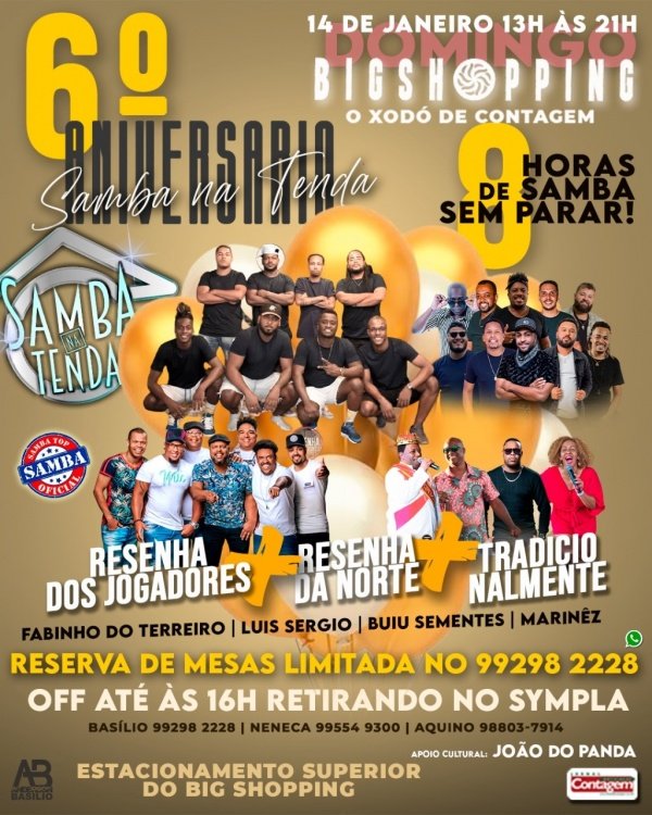 Samba Jan 6*Aniversário do SAMBA na Tenda em Contagem - Sympla