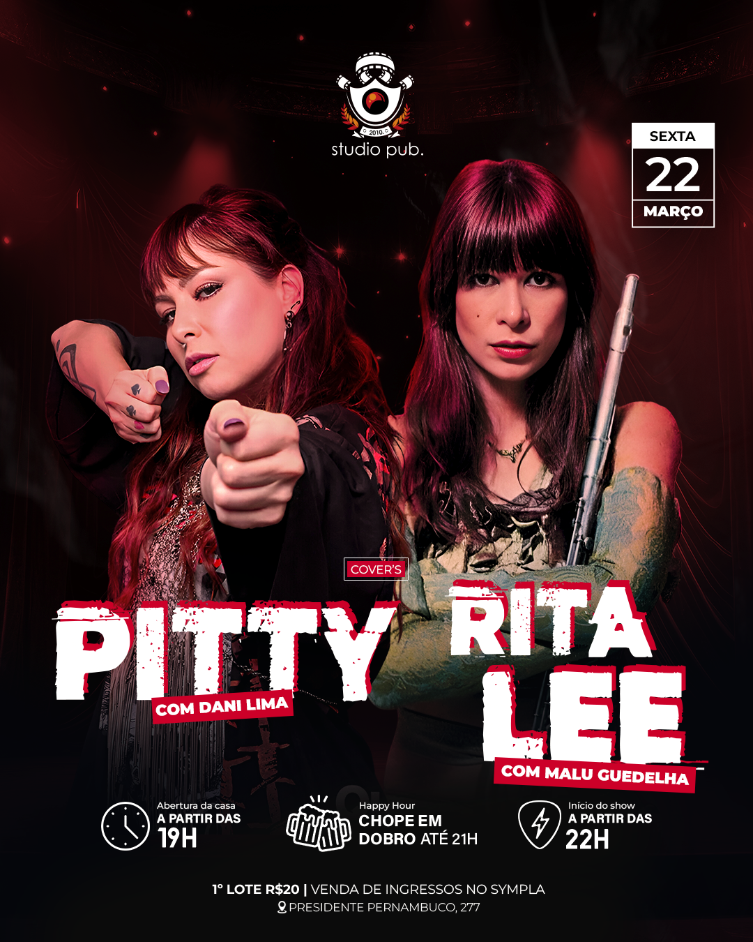 PITTY E RITA LEE COVER - @Studio Pub 22/04 em Belém - Sympla