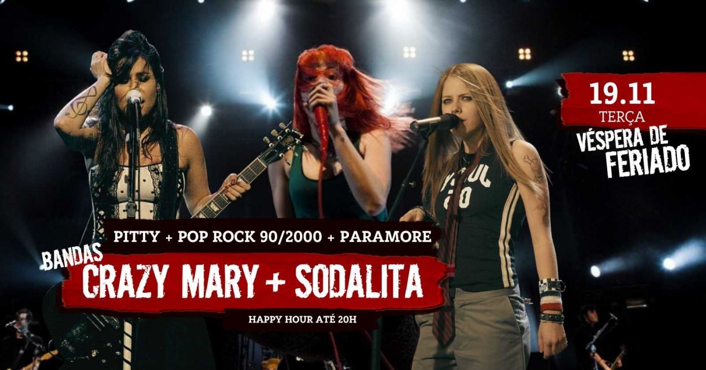 Especial Pitty + Pop Rock anos 90 e 2000 c/ Banda Crazy Mary + Especial ...