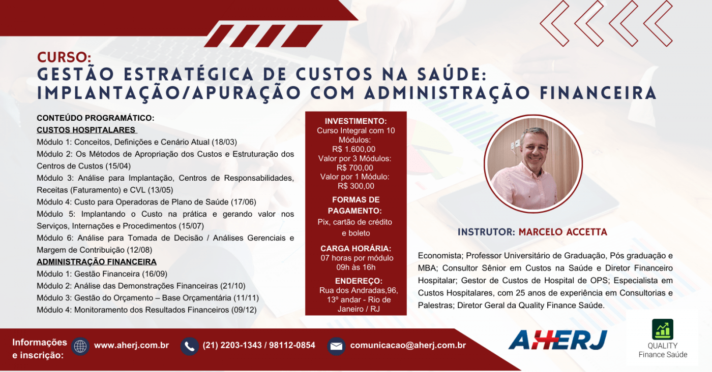 CURSO - GESTÃO ESTRATÉGICA DE CUSTOS NA SAÚDE: ImplantaçãoApuração com  Administração Financeira em Rio de Janeiro - Sympla