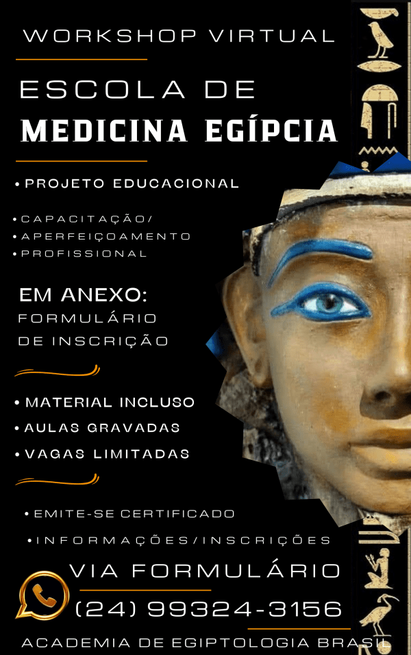 Imagem do evento Workshop Virtual "Medicina Egípcia:" Saúde, Ervas, Perfumes, Feitiços e Gastronomia