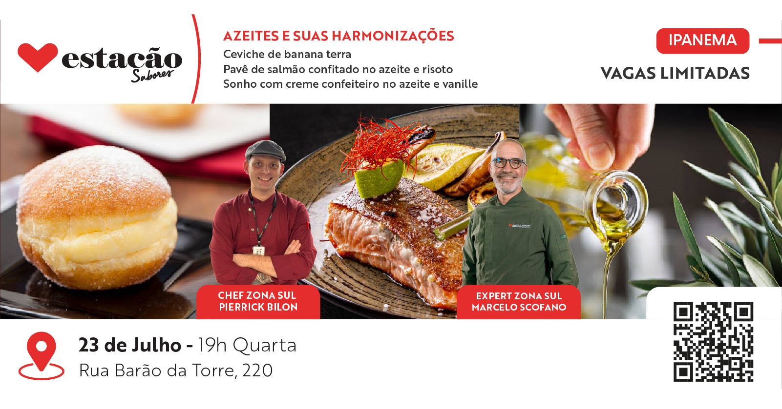 Azeites e suas harmonizações - Ceviche de banana da terra, Pavê de salmão e Sonho com creme