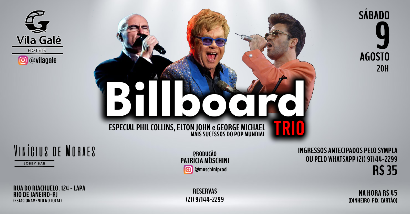 9/8 - BILLBOARD TRIO toca os maiores hits de Elton John, Phil Collins e George Michael