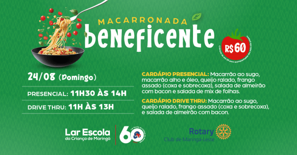 Imagem do evento Macarronada Beneficente - Lar Escola da Criança de Maringá