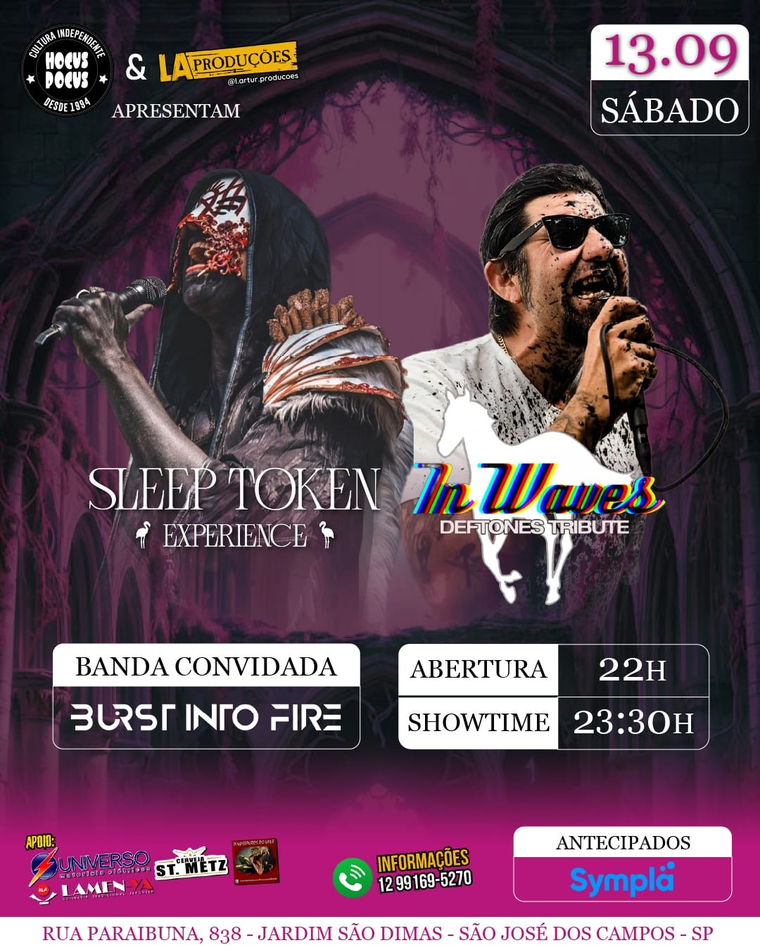 SLEEP TOKEN EXPERIENCE, IN WAVES DEFTONES TRIBUTE E BURST INTO FIRE NO HOCUS POCUS