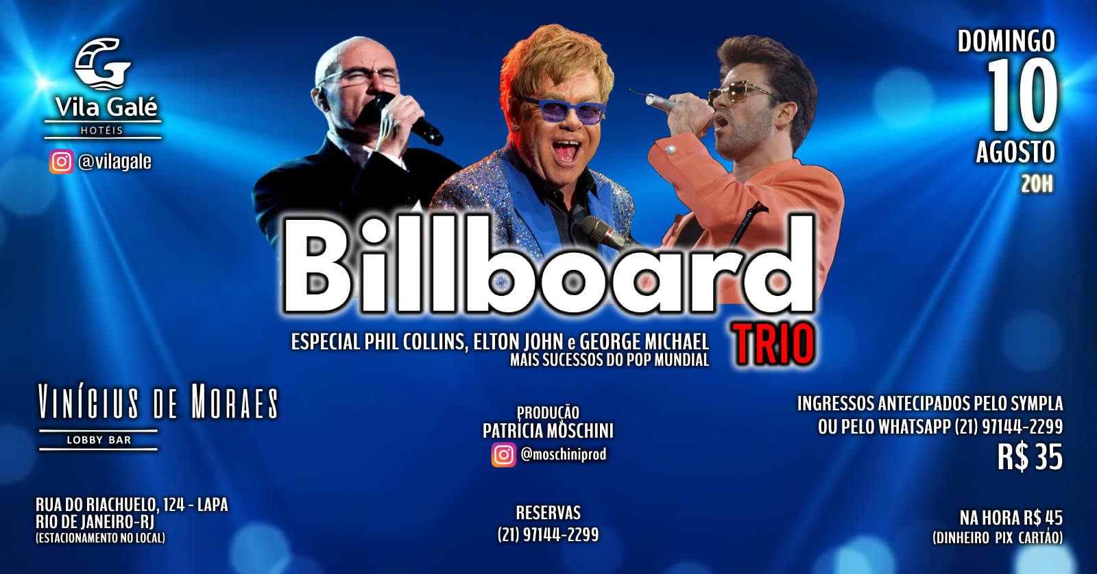 10/8 - BILLBOARD TRIO toca os maiores hits de Elton John, Phil Collins e George Michael