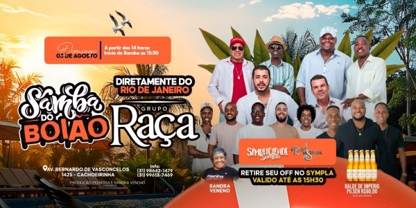 Banner Samba do Boião com Grupo Raça: Direto do Rio para o Nosso Quintal!