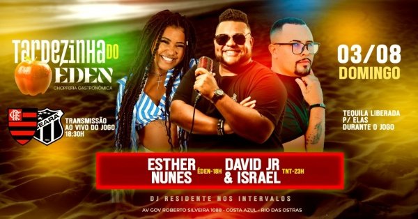 Banner Tardezinha do Éden | 03AGO (DOM) | Tô no Trabalho