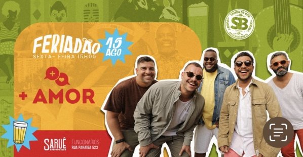 Imagem do evento FERIADÃO COM PAGODE NO SARUÊ FUNCIONÁRIOS