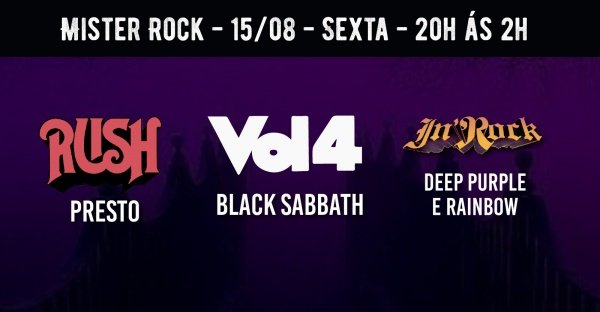 Imagem do evento 15/08 - Especial Sabbath: In Rock. (Deep Purple e Rainbow), Vol IV (Black Sabbath) e Presto (Rush)
