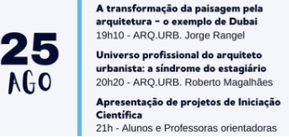 Imagem do evento JORNADA ACADÊMICA - ARQUITETURA E URBANISMO - DIA 01
