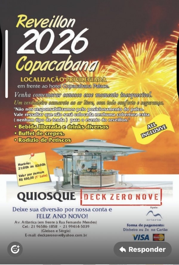 Imagem do evento Réveillon Deck Zero Nove 2026  - Praia de Copacabana