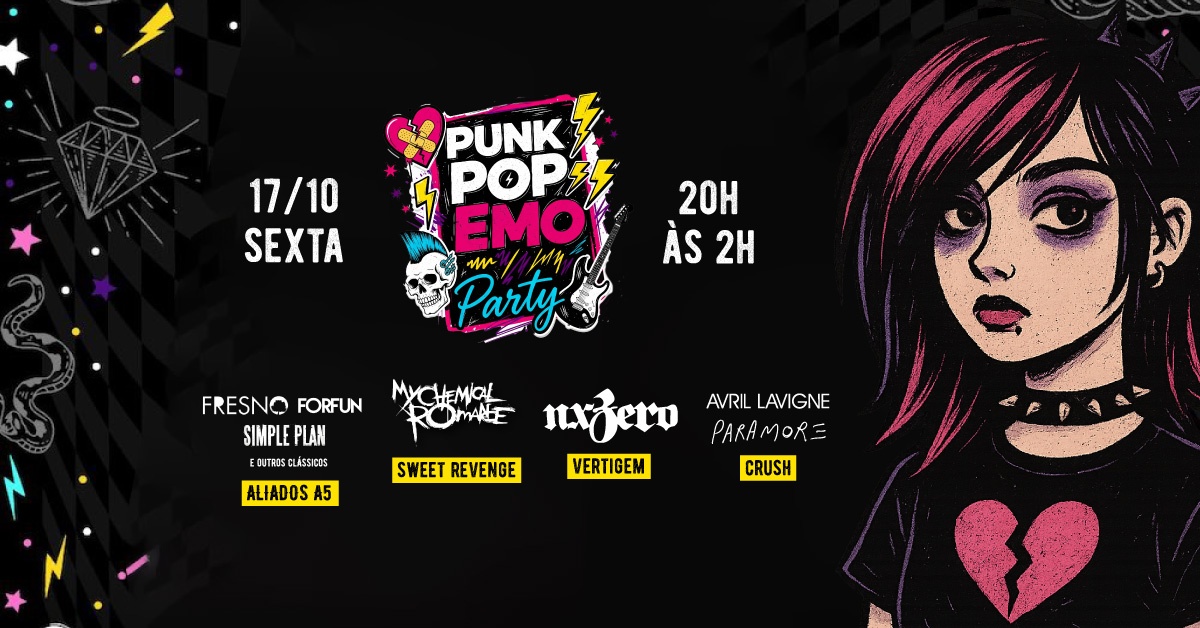17/11 - Punkpop Emo Party: Paramore, Nx Zero, My Chemical Romance, Fresno, Forfun, Avril e mais
