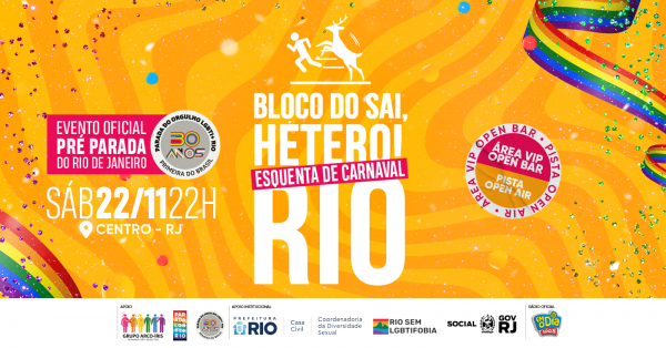 Imagem do evento Bloco Sai, Hétero RJ - Esquenta de Carnaval 2026 | Evento Oficial Pré Parada do Orgulho LGBTI do Rio