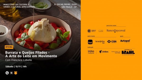 Imagem do evento BURRATA E QUEIJOS FILADOS - A ARTE DO LEITE EM MOVIMENTO COM FRANCISCO LOBELLO