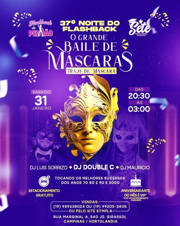 Imagem do evento 37 NOITE DO FLASHBACK DO PEDRÃO MASCARAS