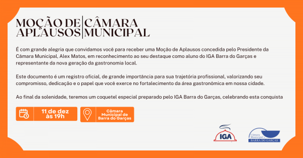 Imagem do evento CONVITE ESPECIAL MOÇÃO DE APLAUSOS | CÂMARA MUNICIPAL