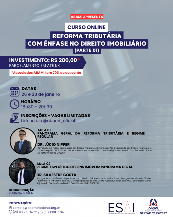 Imagem do evento REFORMA TRIBUTÁRIA COM ÊNFASE NO DIREITO IMOBILIÁRIO (PARTE 01)