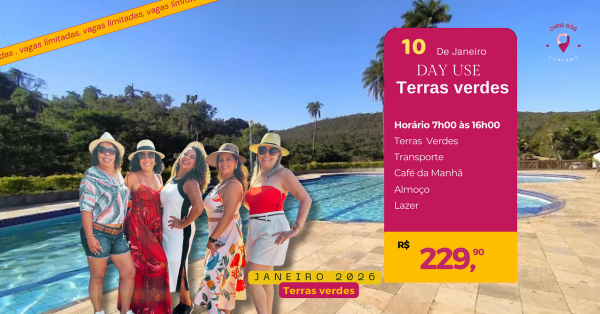 Imagem do evento Terras verdes Day use R$109,90 via Sympla + R$120,00 no local (Terras Verdes)