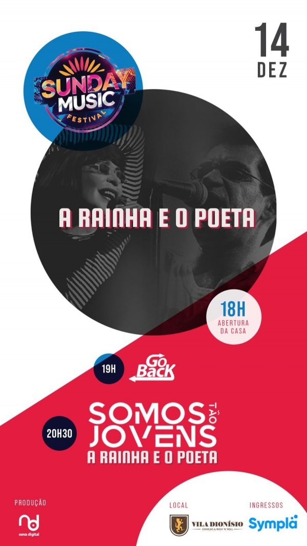 Imagem do evento SUNDAY MUSIC APRESENTA - A RAINHA E O POETA - COM SOMOS TAO JOVENS