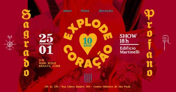 Imagem do evento EXPLODE CORAÇÃO no Martinelli | SAGRADO PROFANO | 25.01