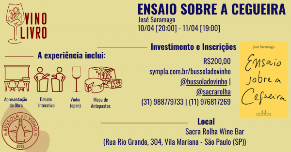 Imagem do evento VINO LIVRO - ENSAIO SOBRE A CEGUEIRA (José Saramago)