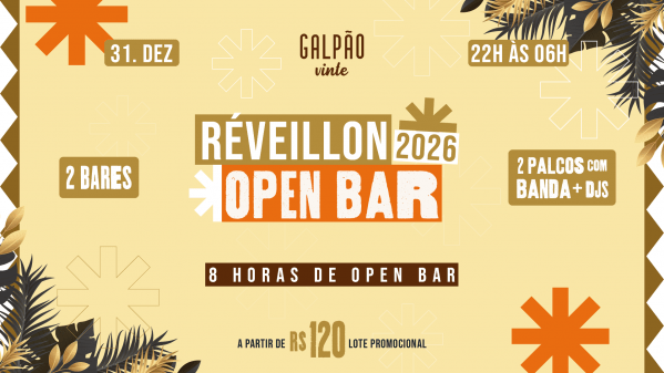 Imagem do evento RÉVEILLON 2026 - Open Bar - Galpão 20