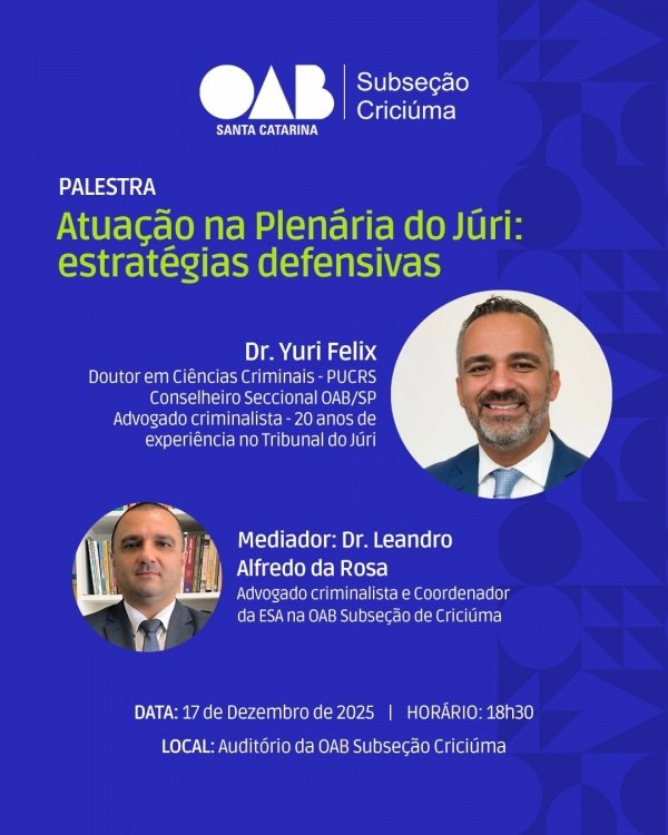 Imagem do evento Palestra: A Atuação na Plenária do Júri: estratégias defensivas