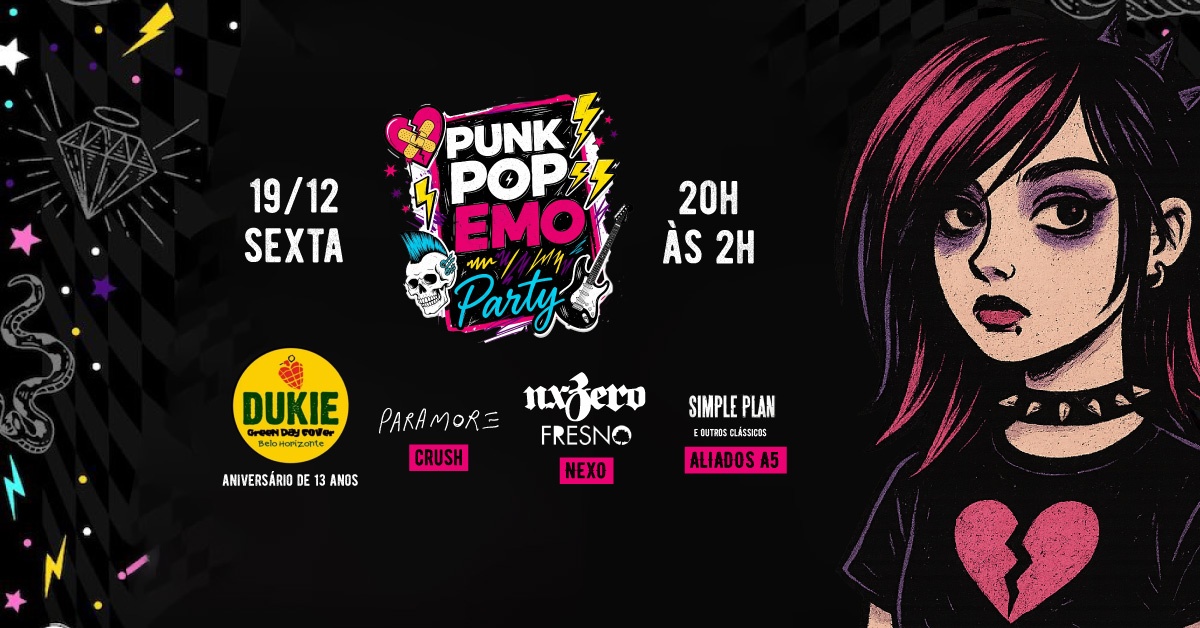19.12 - Punkpop Emo Party: Dukie (Green Day) - 13 anos de banda, Paramore, Nx Zero, Fresno, Simple P