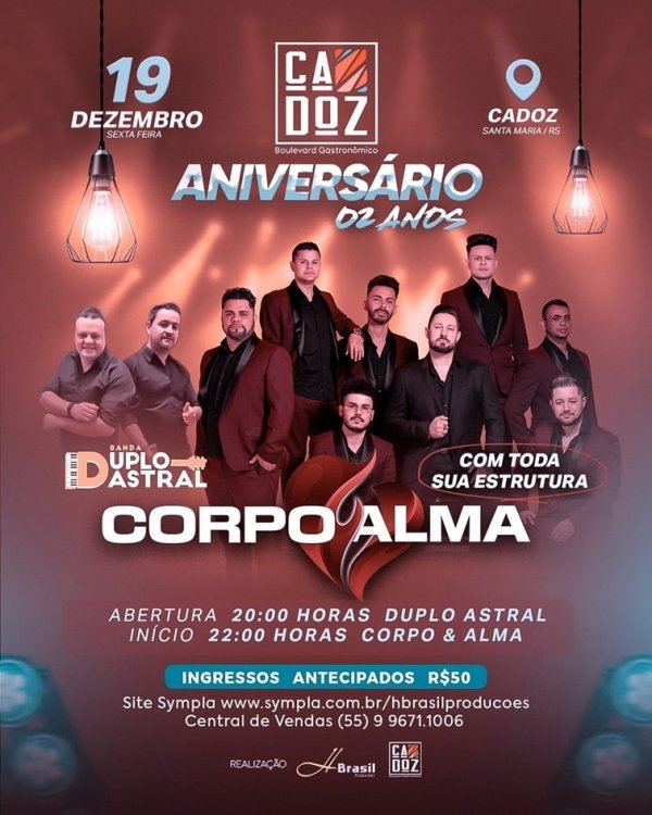 Imagem do evento Corpo Alma no Cadoz Boulevard + Duplo Astral dia 19 de dezembro