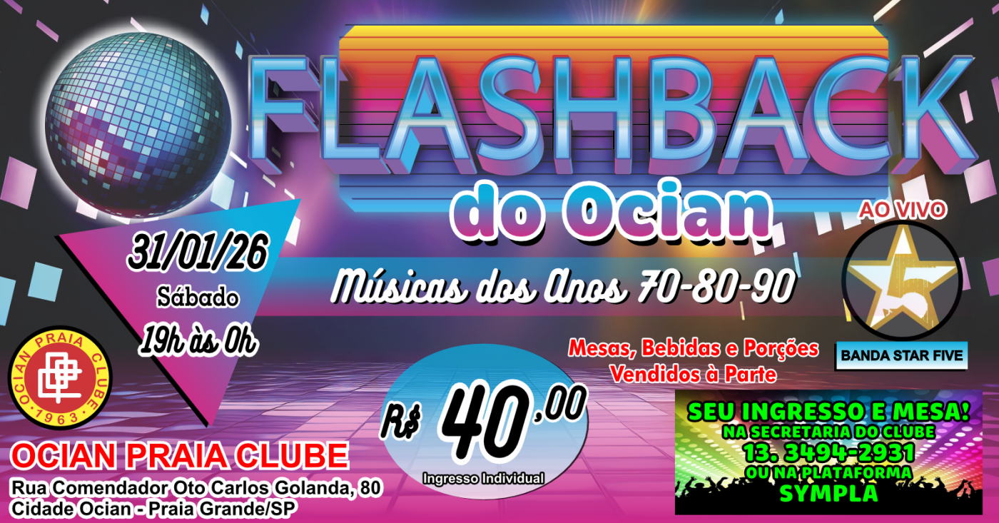 Flash Back BAILE FLASH BACK ANOS 70 80 E 90 (BANDA AO VIVO) em Praia Grande - Sympla