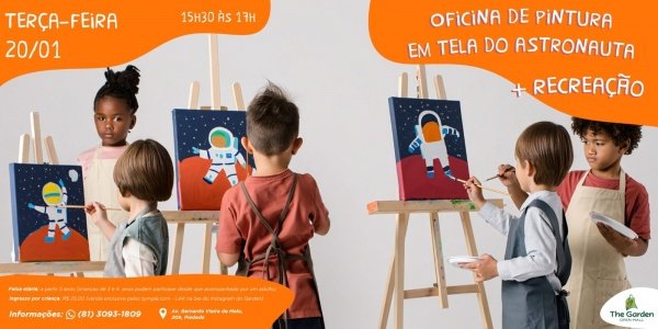 Imagem do evento 20/01 (terça) - Oficina de pintura em tela do astronauta + brincadeiras com a Recrearte