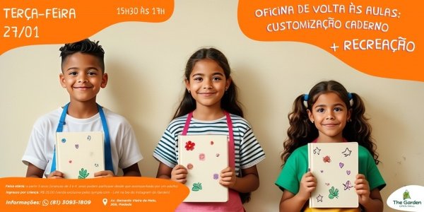 Imagem do evento 27/01 (terça) - Oficina de volta às aulas: customização caderno + brincadeiras com a Recrearte