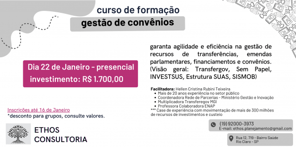 Imagem do evento Curso de Gestão de Projetos, Convênios e Emendas Parlamentares