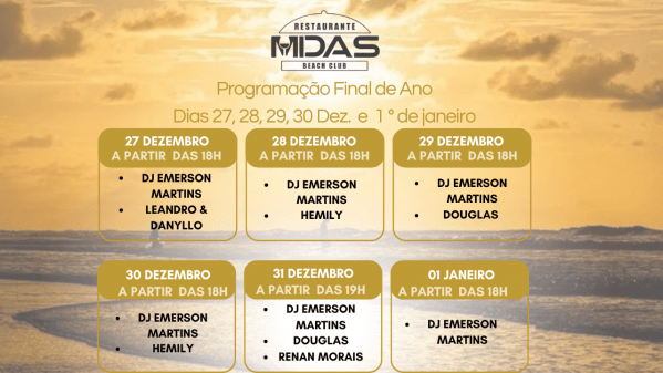 Imagem do evento Ingresso Programação  Final de Ano   MIDAS Beach 27, 28,29,30 Dez. e 1º de Janeiro