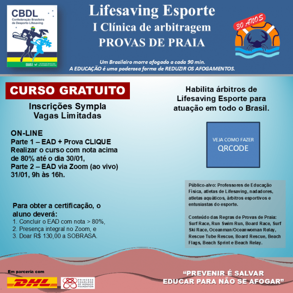 Imagem do evento I Clinica de Arbitragem Esporte Lifesaving SOBRASA/CBDL  - ON-LINE