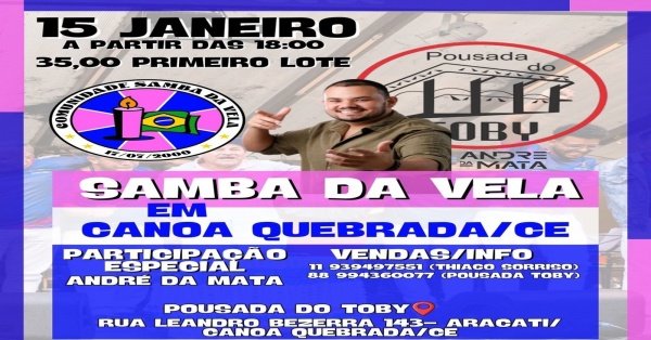 Imagem do evento SAMBA DA VELA E CONVIDADOS NA POUSADA TOBY