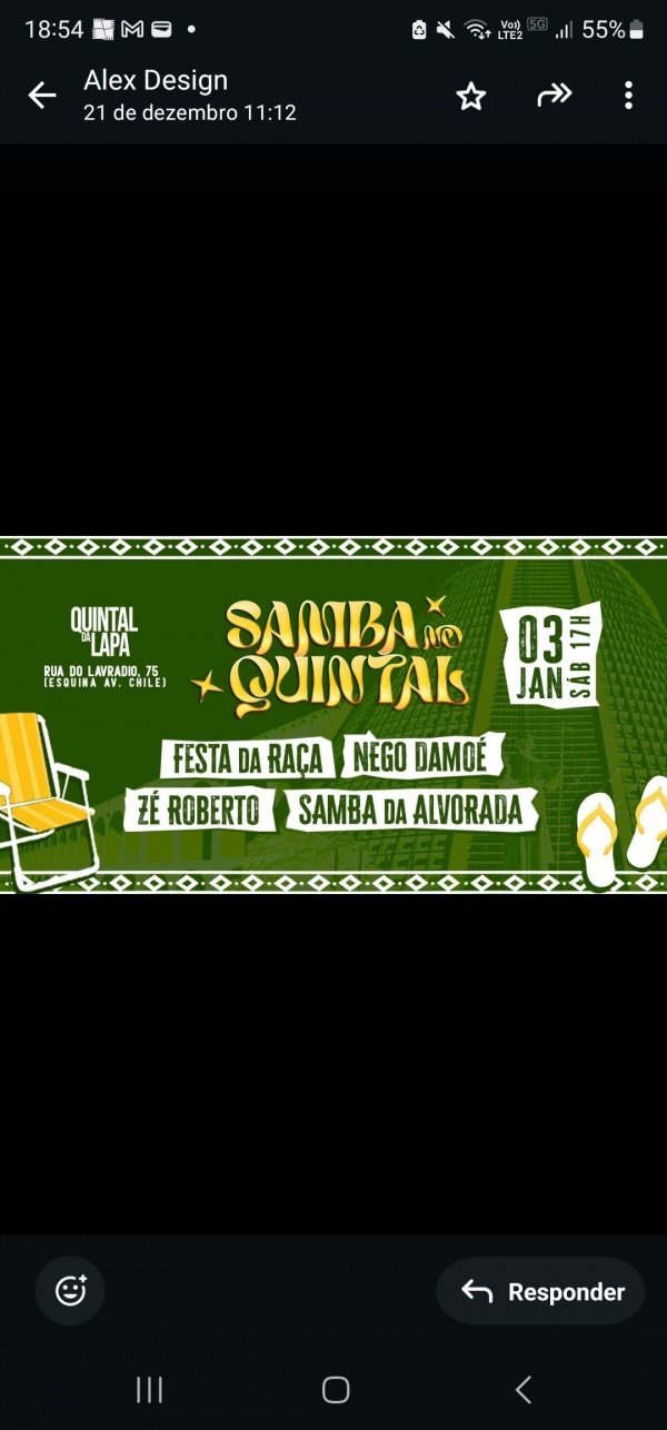 Imagem do evento Samba no Quintal - Festa da Raça, Nego Damoé, Samba da Alvorada e Compositor Zé Roberto! Lapa RJ.