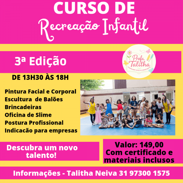 Imagem do evento Curso de Recreação Infantil Professora Talitha - 3ª Edição