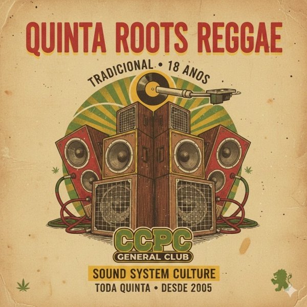 Imagem do evento CCPC 15/1 - QUINTA ROOTS REGGAE e PSYTRANCE NOTURNO - EVENTO GRATUITO até 21h - das 19h até as 2h!!