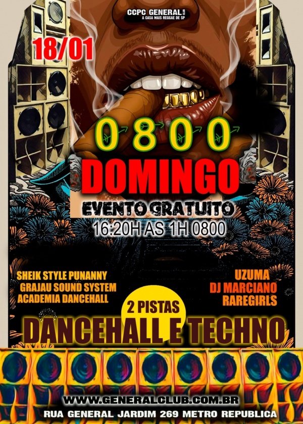 Imagem do evento CCPC 18/1 PRIMEIRA FESTA DE DOMINGO DO ANOO!! FESTA 0800  DANCEHALL E TECHNO - Das 16:20H as 1:00H!