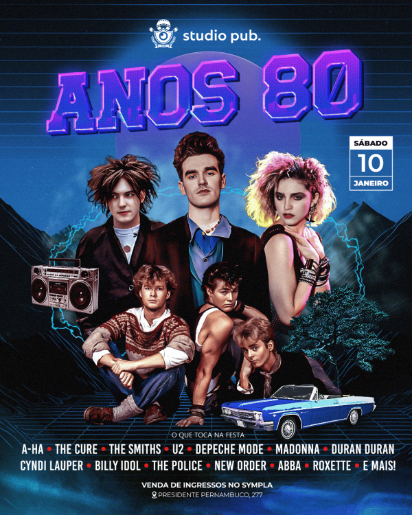 Imagem do evento ANOS 80 @StudioPub 10/01