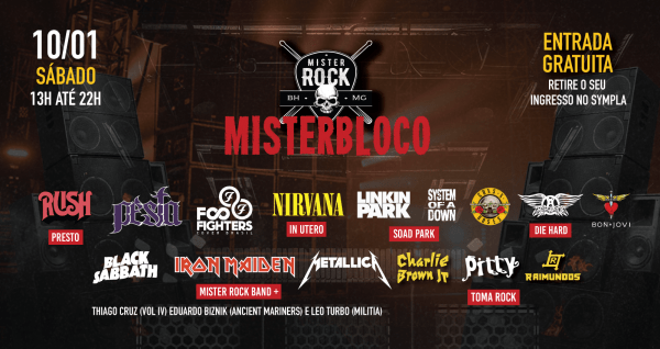 Imagem do evento 10/01 - Misterbloco: Pesta, Iron Maiden, Metallica, Linkin Park, System, Rush, Black Sabbath e mais