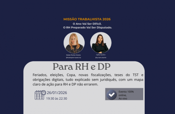 Imagem do evento Missão Trabalhista 2026: Guia para Atualizar e Destacar o RH & DP no Ano das Grandes Oportunidades